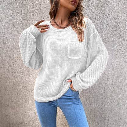 Gaufre Femme Tricot Tunique Tops Chemise à Manches Longues