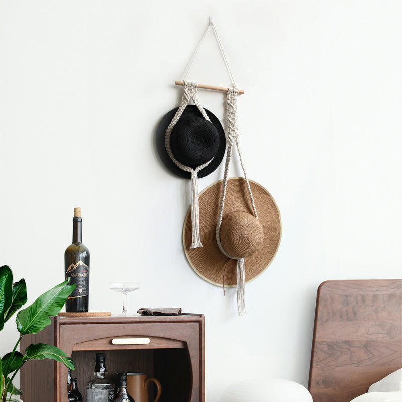 Porte-chapeau Boho décoratif en lin fait à la main pour tenture murale