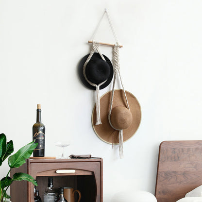 Porte-chapeau Boho décoratif en lin fait à la main pour tenture murale