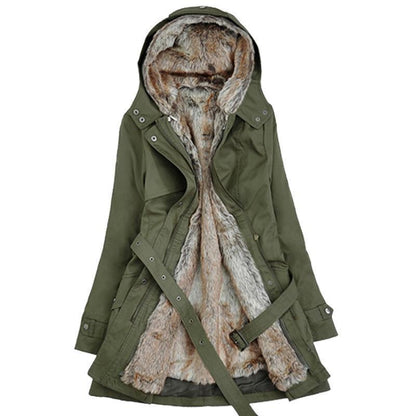 Manteau d'hiver pour femmes avec fausse fourrure amovible