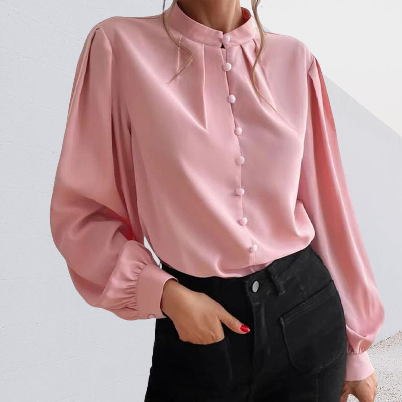 Chemise Boutonnée à Col Montant et Manches Longues