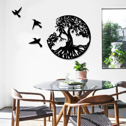 ✨Décoration Murale en Métal Arbre de Vie et 3 Oiseaux à Suspendre