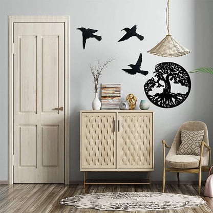 ✨Décoration Murale en Métal Arbre de Vie et 3 Oiseaux à Suspendre