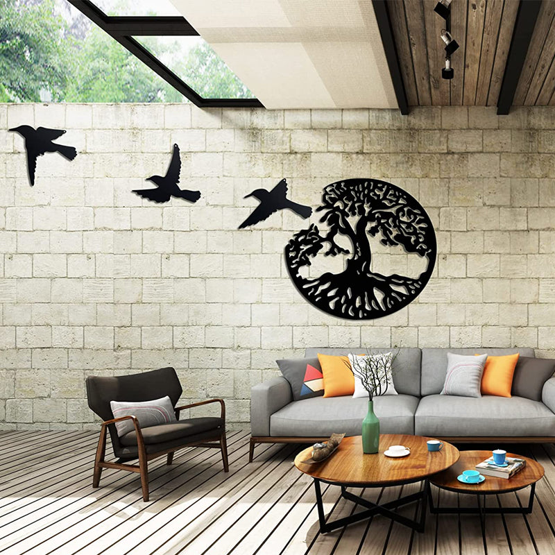 ✨Décoration Murale en Métal Arbre de Vie et 3 Oiseaux à Suspendre