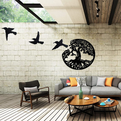 ✨Décoration Murale en Métal Arbre de Vie et 3 Oiseaux à Suspendre
