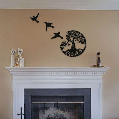 ✨Décoration Murale en Métal Arbre de Vie et 3 Oiseaux à Suspendre