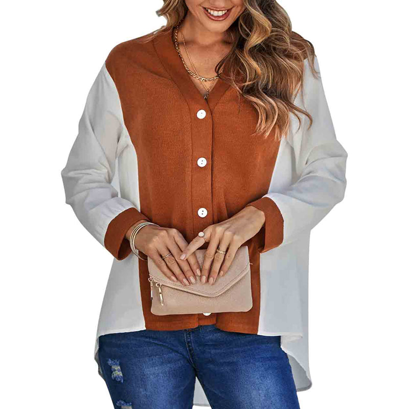 Chemise à empiècement contrastant à encolure en V