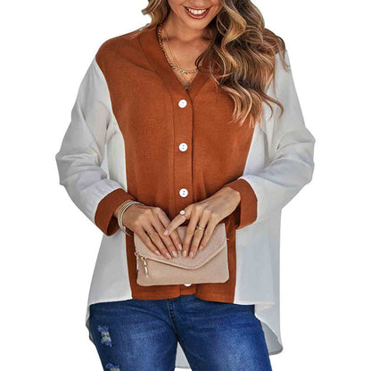 Chemise à empiècement contrastant à encolure en V