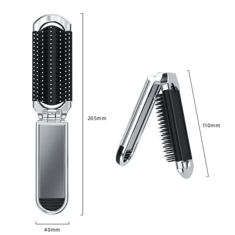 Brosse à cheveux miroir pliant de voyage