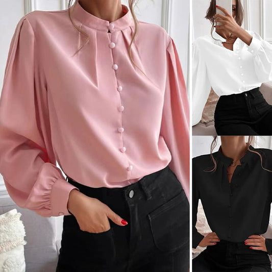 Chemise Boutonnée à Col Montant et Manches Longues