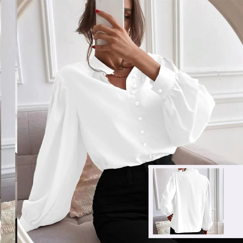 Chemise Boutonnée à Col Montant et Manches Longues