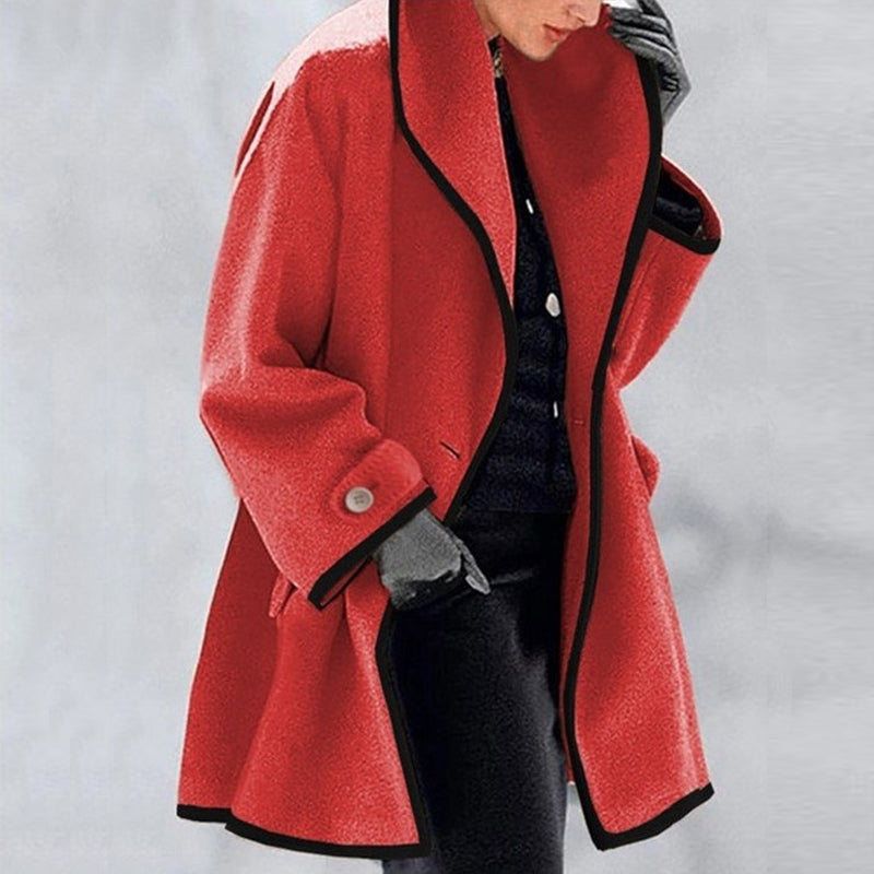 Manteau en laine à capuche avec blocs de couleurs