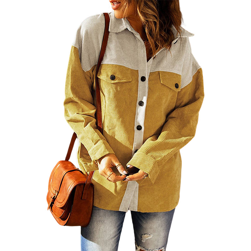Veste de chemise décontractée à revers lâche colorblock pour dames